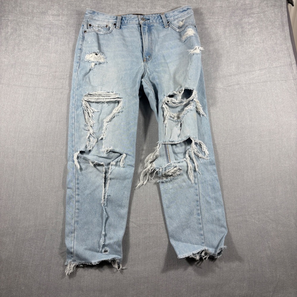 Abercrombie & Fitch Annie High Rise Girlfriend Jeans Distressed Light Wash 31 12